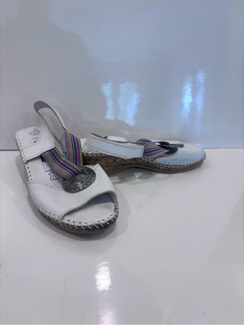 Loretta orthopaedic White Leather Slingback Sandals with Multicolor Straps eu 35